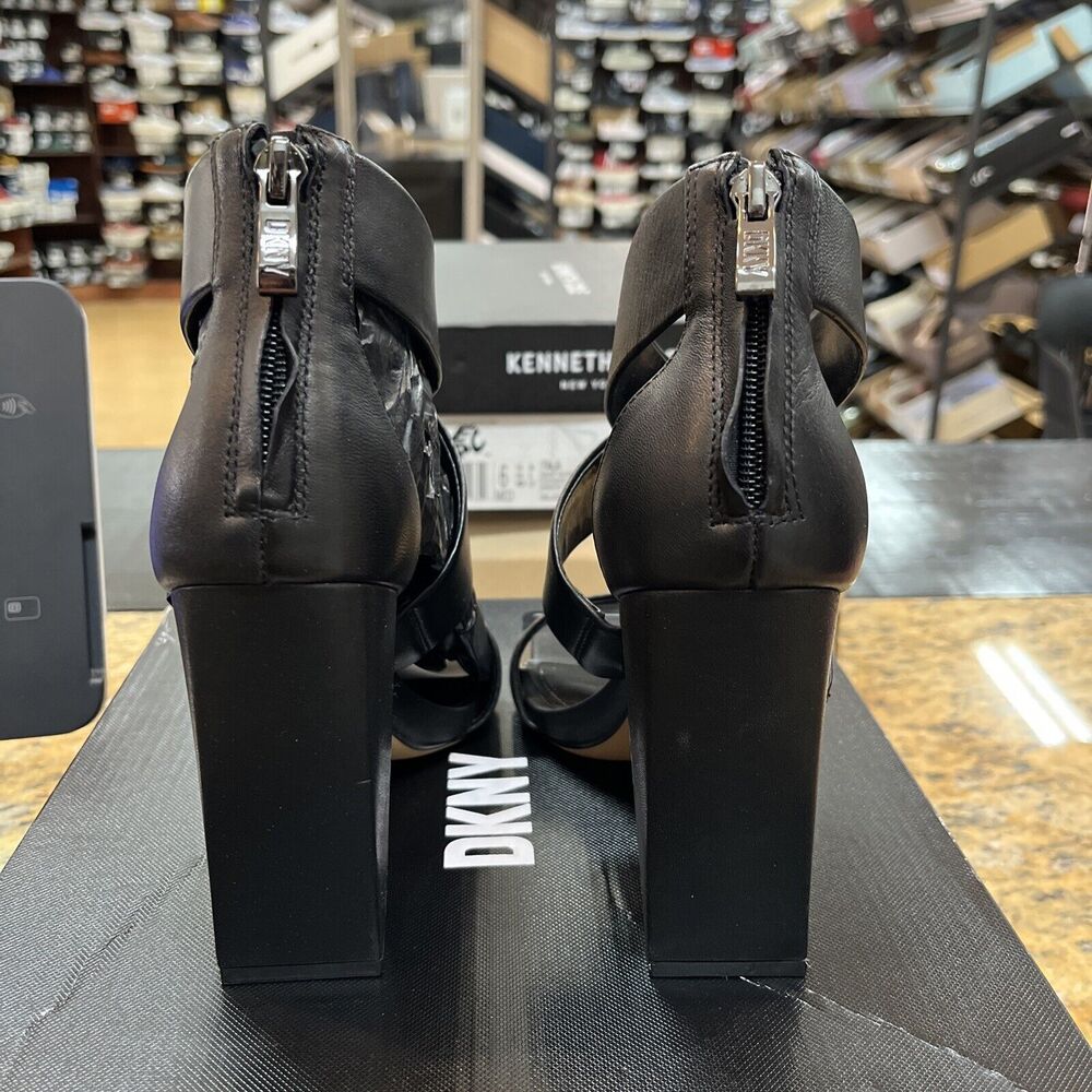 DKNY Women's Revelyn Black Leather Ankle Strappy Zipper High Sandals Size 6.5M - Picture 3 of 6